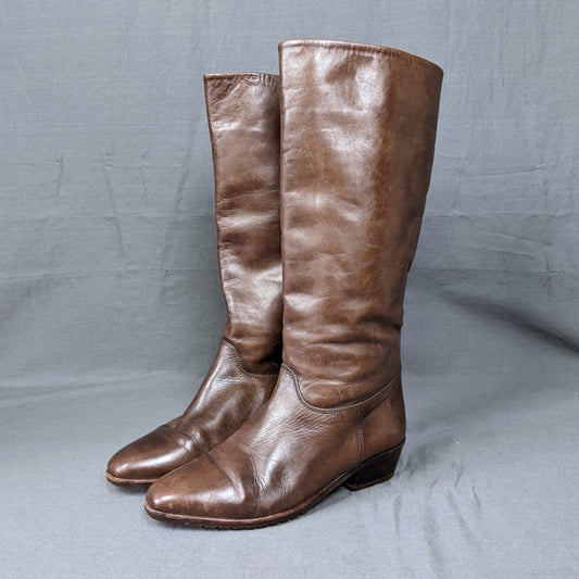 1970s Brown Leather Knee Boots | Gabor| UK 4.5