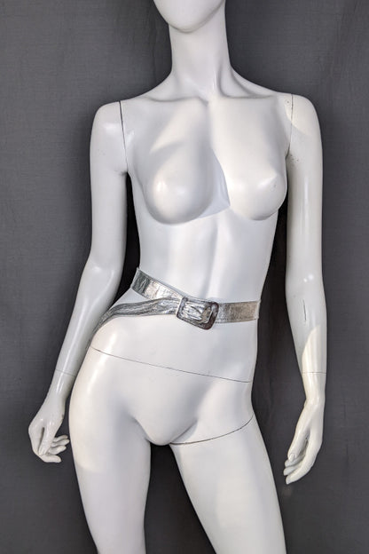 1960s Silver Leather Waist Belt | Astor | L