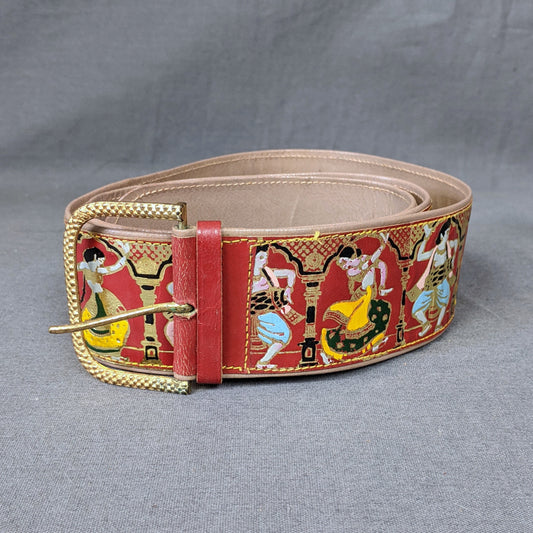 1970s Red Indian Dancing Wide Vintage Waist Belt