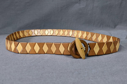 1940s Diamond Wood Bead Waist Belt | XS