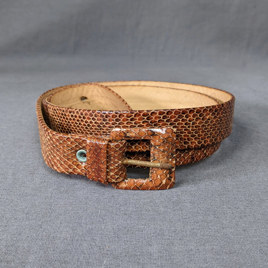 1940s Brown Snakeskin Leather Vintage Waist Belt
