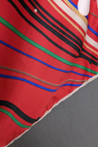 1990s Red Abstract Peacock Feather Silk Scarf