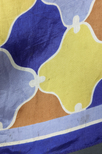 1960s Purple and Yellow Tile Print Silk Scarf