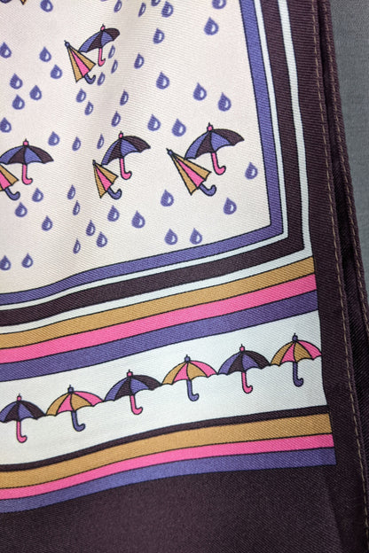 1970s Purple Umbrella Print Long Scarf