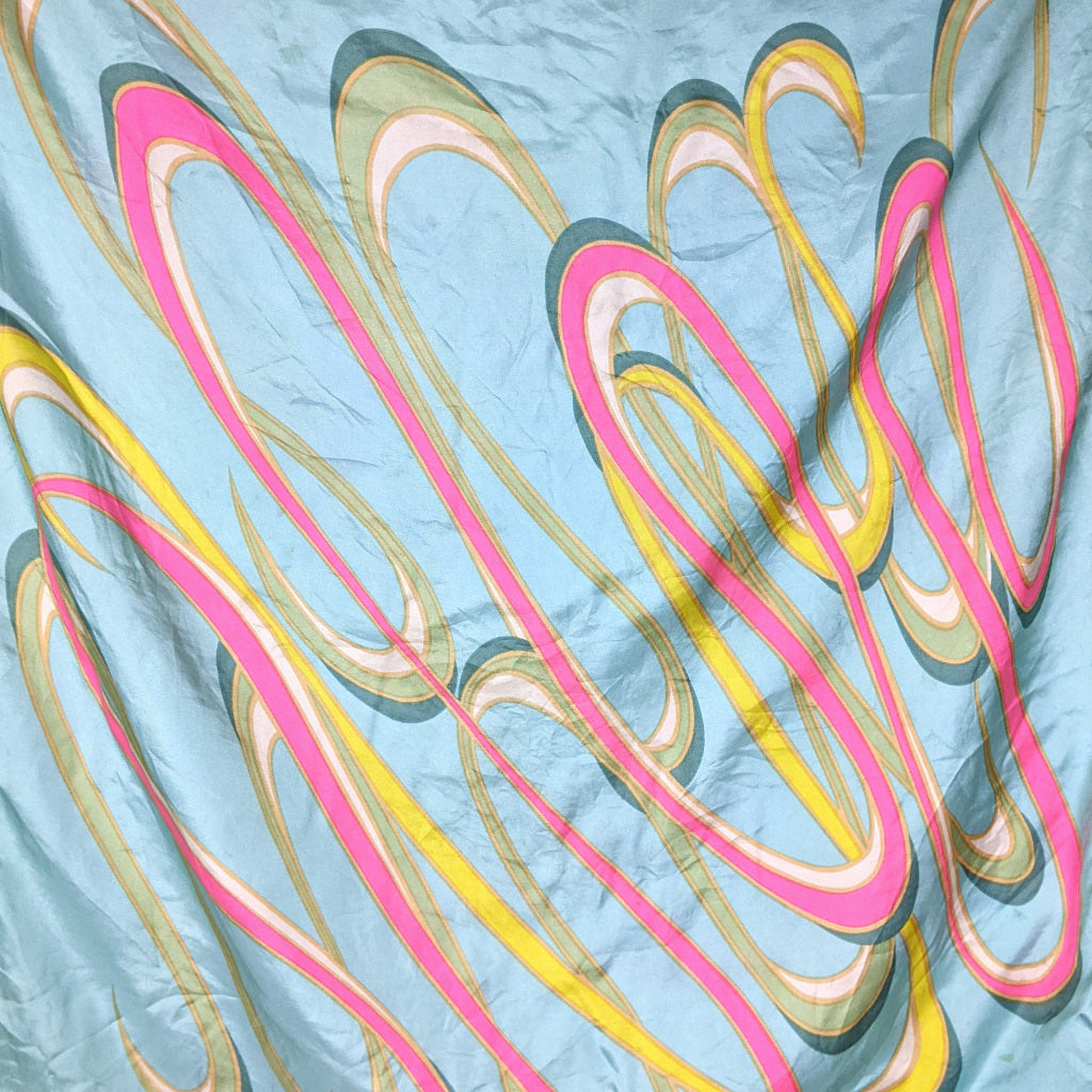 1960s Light Blue and Neon Swirl Vintage Silk Scarf