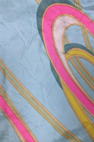 1960s Light Blue and Neon Swirl Silk Scarf