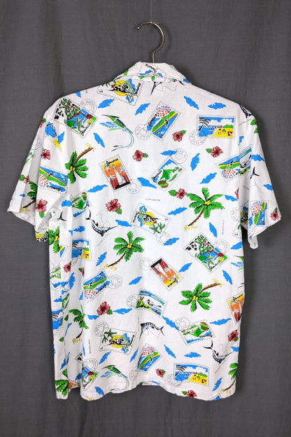 1980s White Cotton Jamaica Novelty Print Shirt, 44in Chest