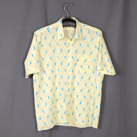 1980s Yellow and Blue Atomic Print Vintage Mens Shirt