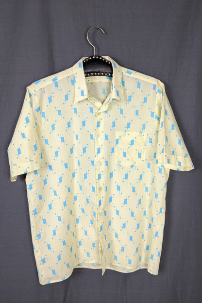 1980s Yellow and Blue Atomic Print Shirt, 42in Chest