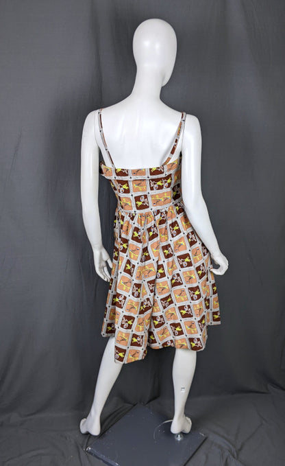 1950s Tiki Style Summer Strappy Dress | XS