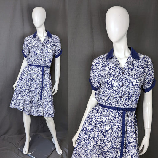 1970s Blue Desert Rose Dress | L