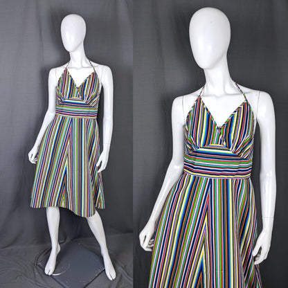 1970s Multicolour Stripe Vintage Halter Dress | St Michael