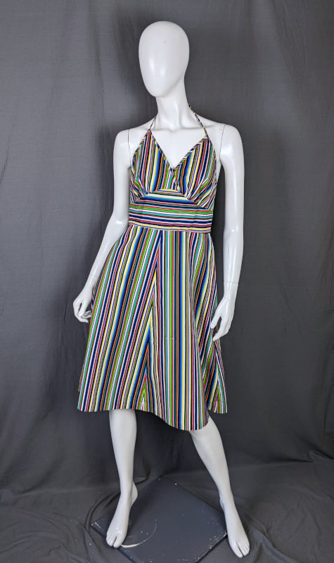 1970s Multicolour Stripe Vintage Halter Dress | St Michael