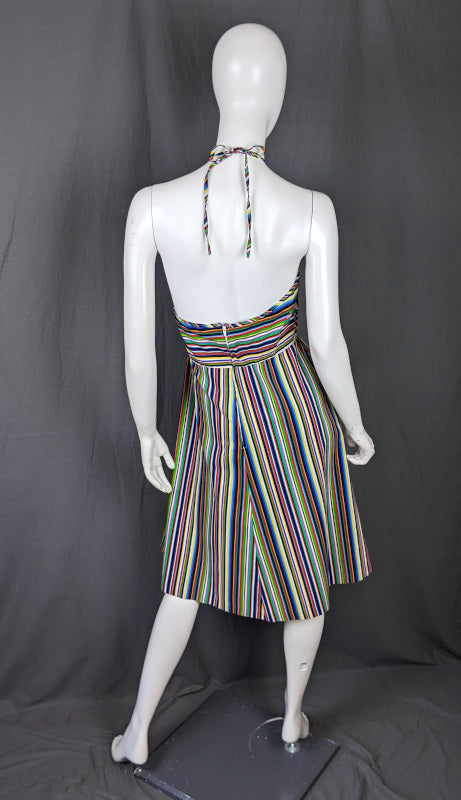 1970s Multicolour Stripe Halter Dress | St Michael | L