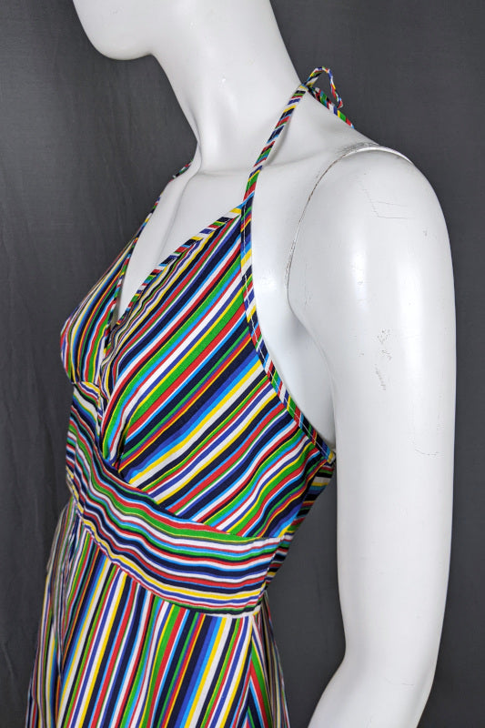 1970s Multicolour Stripe Halter Dress | St Michael | L