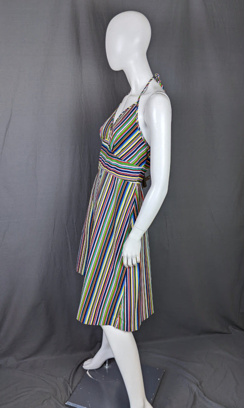 1970s Multicolour Stripe Halter Dress | St Michael | L