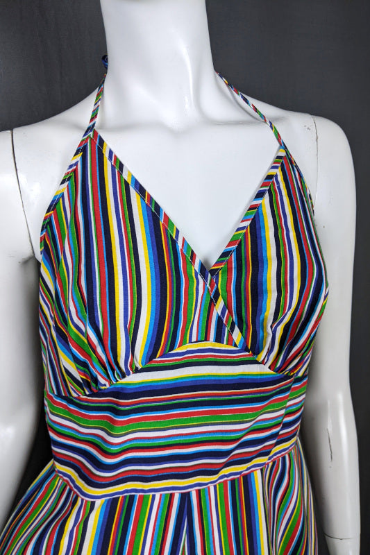 1970s Multicolour Stripe Halter Dress | St Michael | L