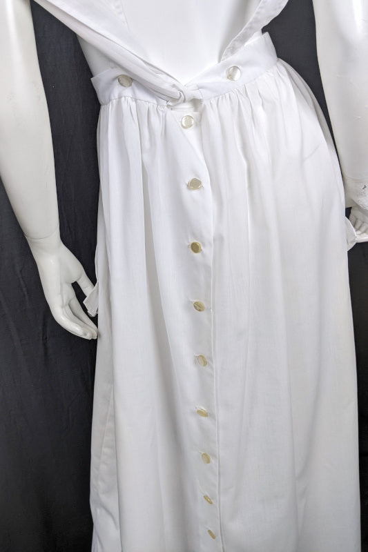 1970s Embroidered White Apron Prairie Dress | M