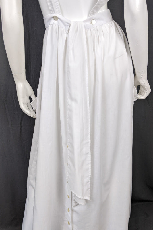 1970s Embroidered White Apron Prairie Dress | M