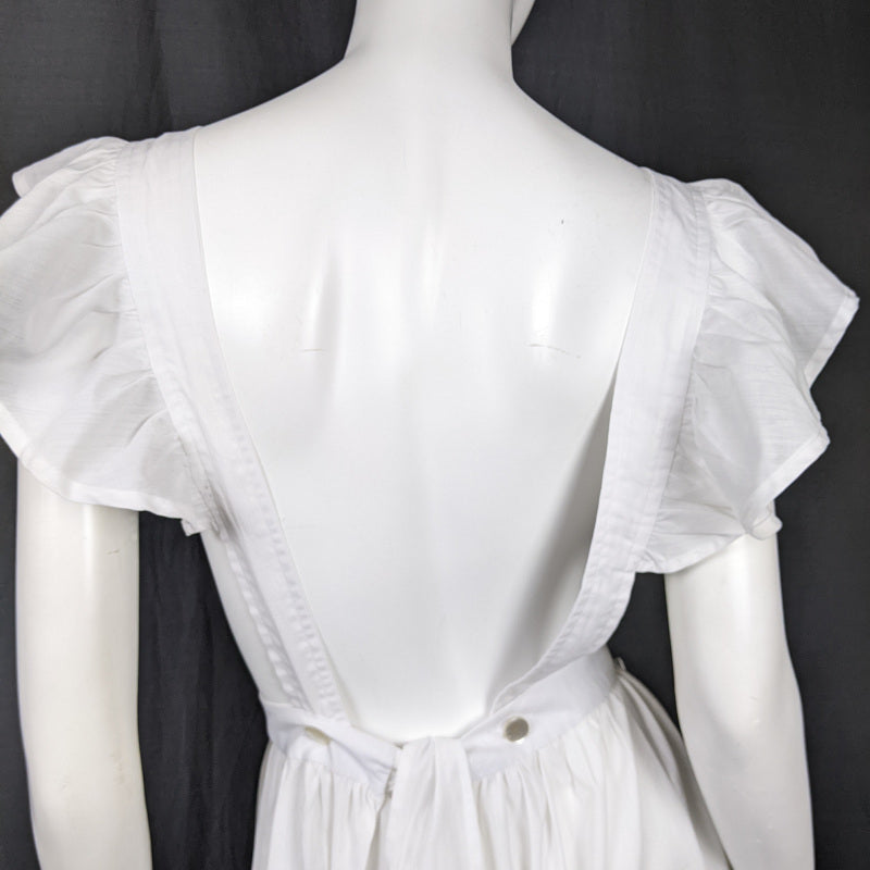 1970s Embroidered White Apron Prairie Dress | M