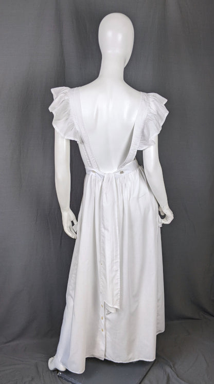 1970s Embroidered White Apron Vintage Prairie Dress