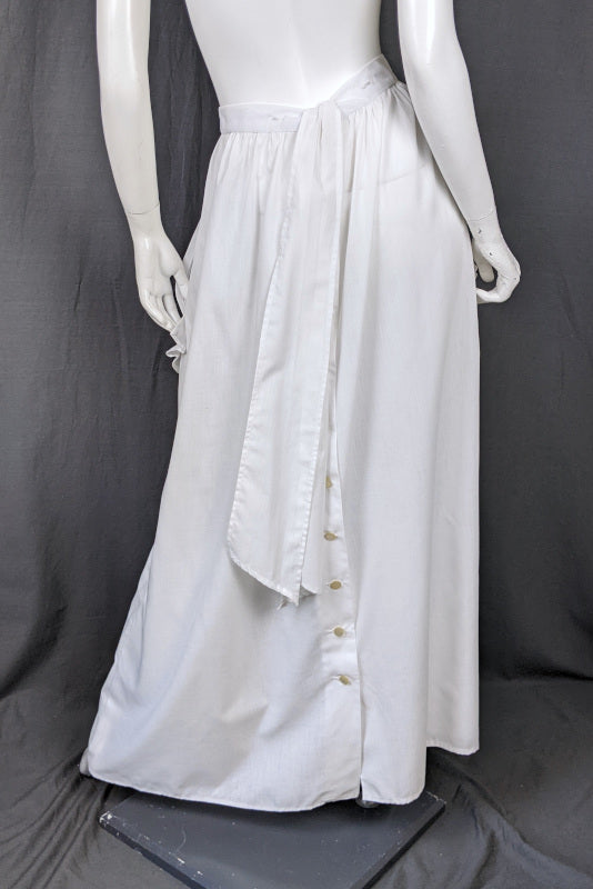 1970s Embroidered White Apron Prairie Dress | M