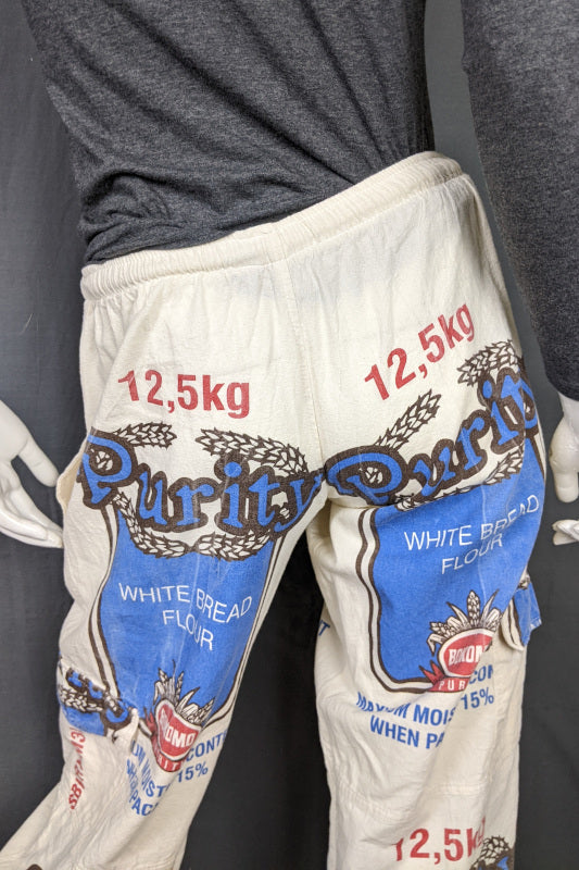 1970s White Flour Sack Combat Trousers | M