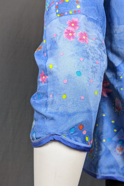 1980s Blue Geo Floral Jacket | Anna Belinda | 2XS