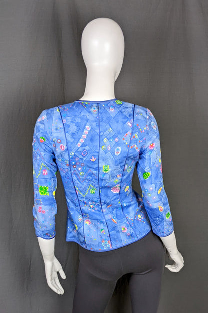 1980s Blue Geo Floral Jacket | Anna Belinda | 2XS