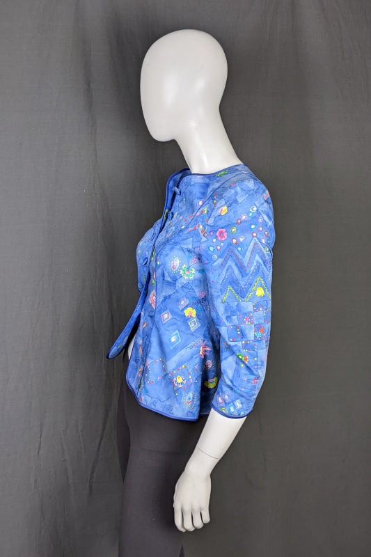 1980s Blue Geo Floral Jacket | Anna Belinda | 2XS