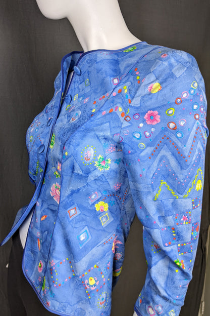 1980s Blue Geo Floral Jacket | Anna Belinda | 2XS