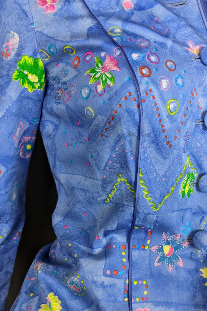 1980s Blue Geo Floral Jacket | Anna Belinda | 2XS