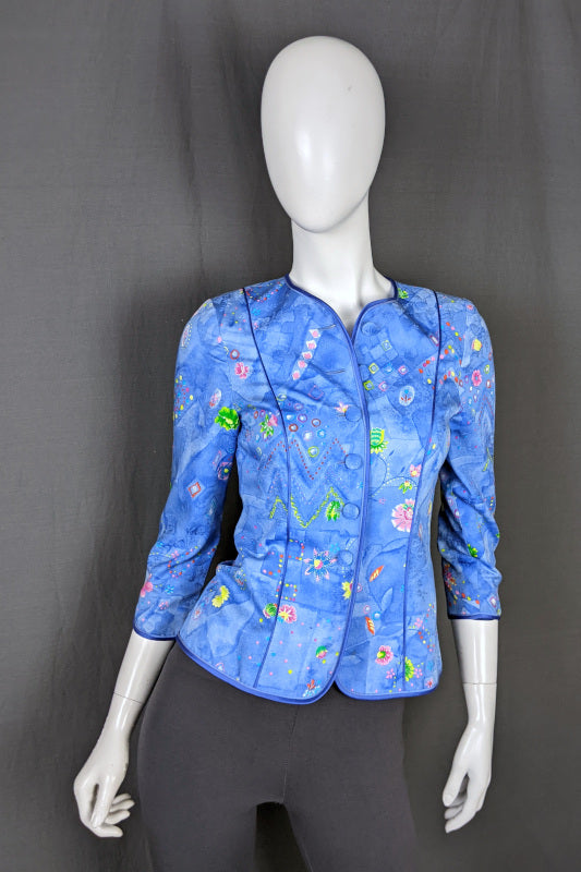 1980s Blue Geo Floral Jacket | Anna Belinda | 2XS