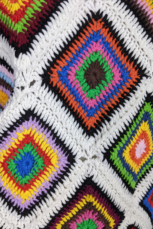 1990s White Granny Square Crochet Tank | 2XL