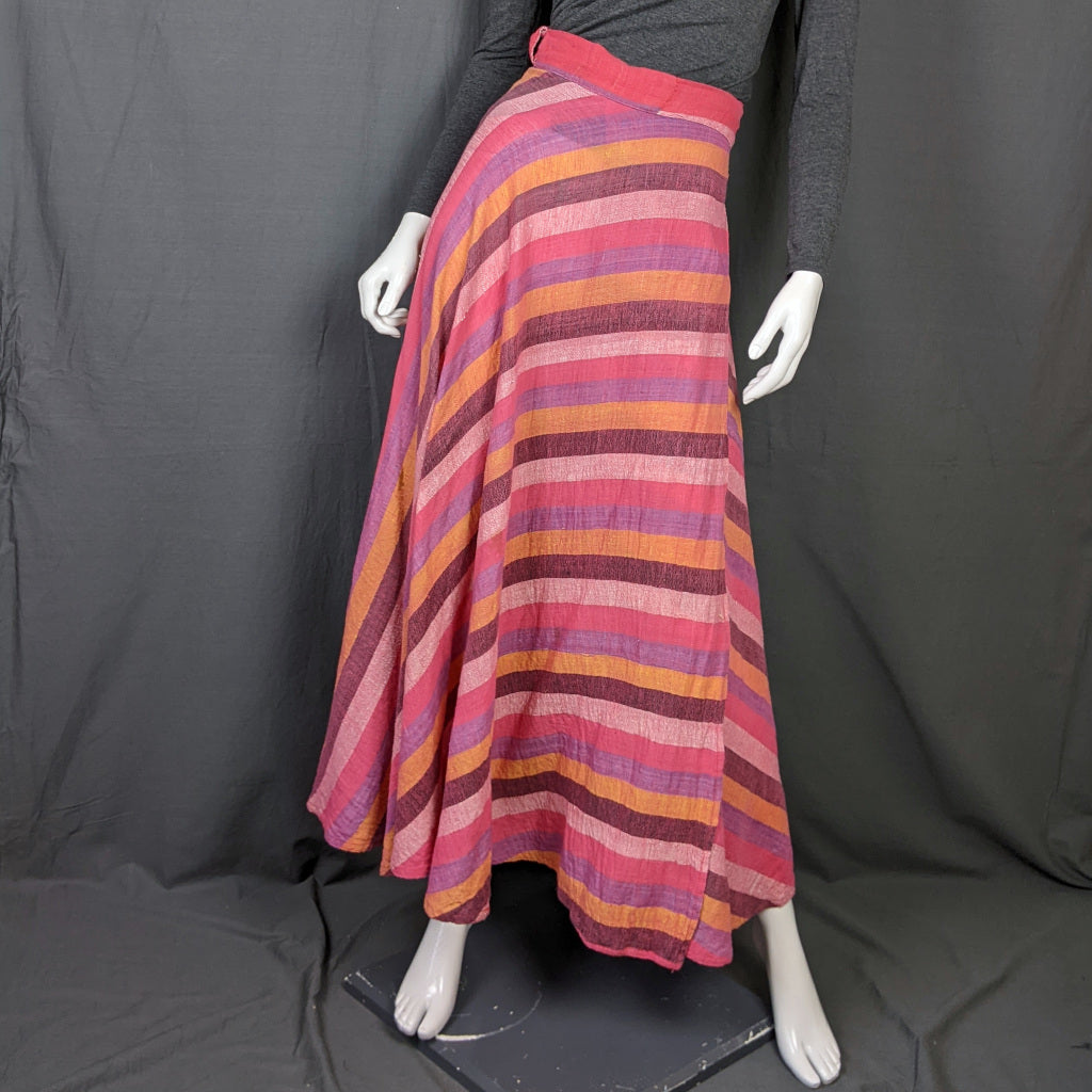 1970s Pink. Purple and Orange Vintage Indian Cotton Wrap Skirt
