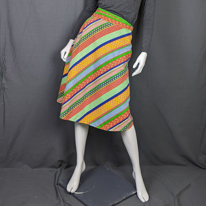 1970s Reversible Lime Green Chevron Vintage Wrap Skirt