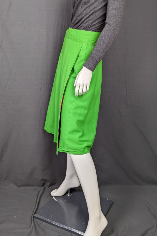 1970s Reversible Lime Green Chevron Wrap Skirt | M