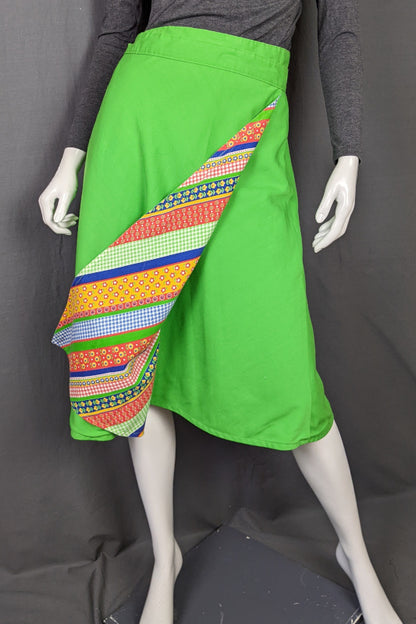 1970s Reversible Lime Green Chevron Wrap Skirt | M