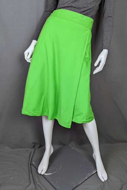 1970s Reversible Lime Green Chevron Wrap Skirt | M