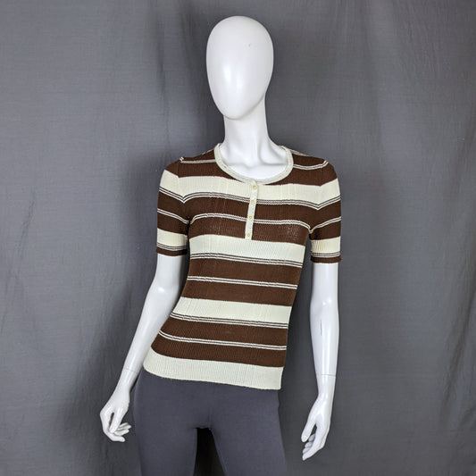 1970s Brown & Cream Striped Knit Vintage Tee