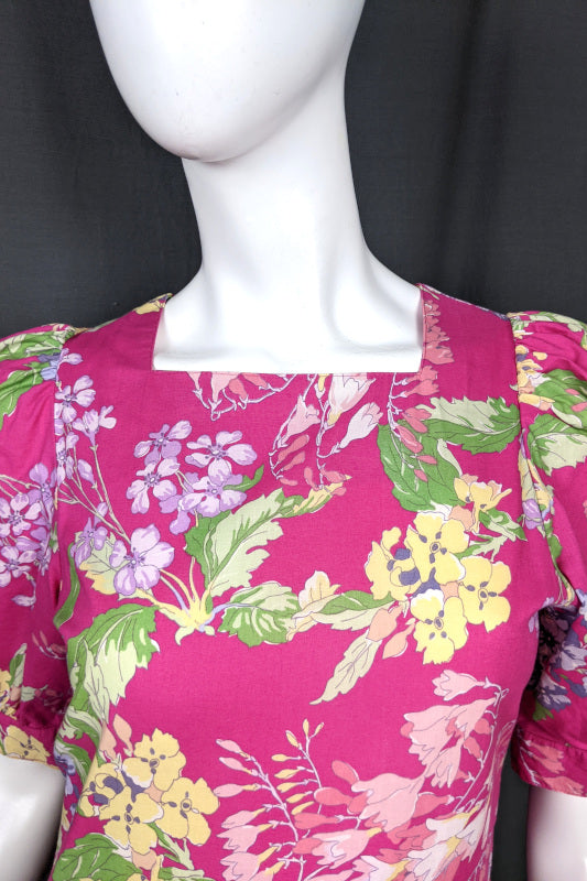 1980s Pink Pansies Floral Tea Dress | Laura Ashley | S