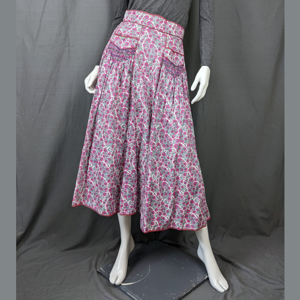 1980s Pink Floral Smocking Vintage Skirt | Anna Belinda