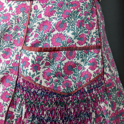 1980s Pink Floral Smocking Skirt | Anna Belinda | S