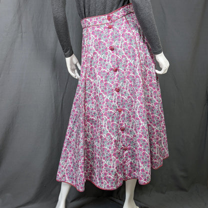 1980s Pink Floral Smocking Skirt | Anna Belinda | S