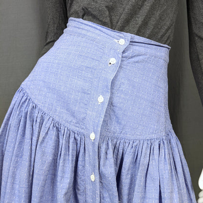 1980s Chambray Blue Spotty Skirt | Monsoon | XS