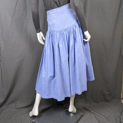 1980s Chambray Blue Spotty Skirt | Monsoon | XS