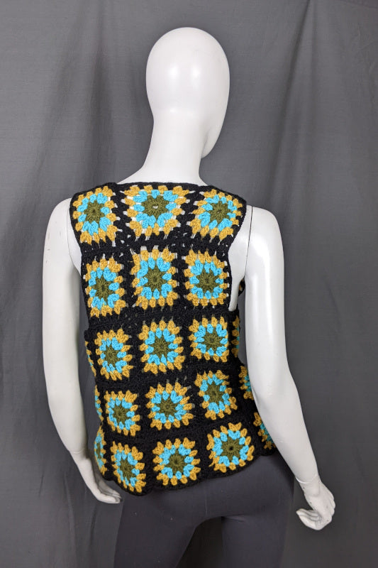 1960s Black & Blue Crochet Waistcoat | S