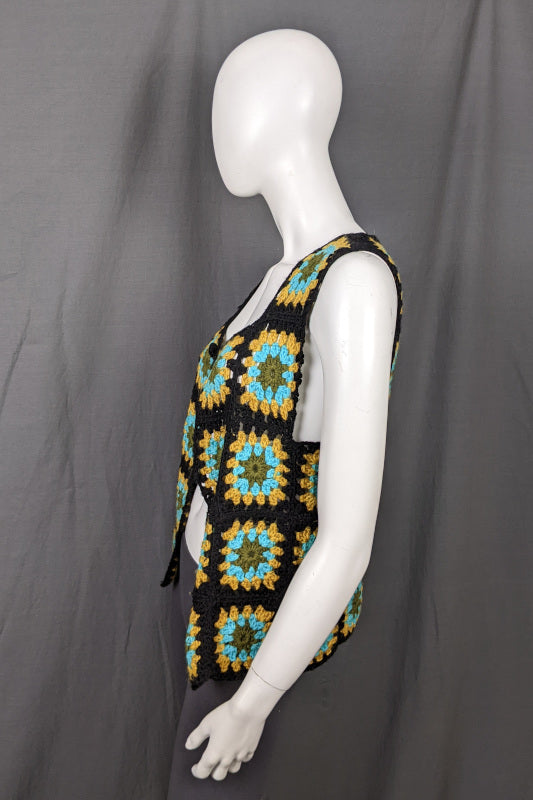 1960s Black & Blue Crochet Waistcoat | S