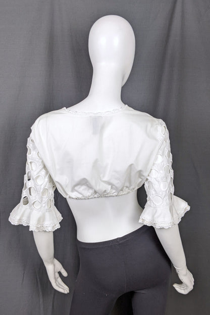 1960s White Broderie Anglaise Austrian Cropped Blouse | S