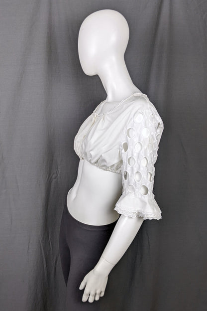 1960s White Broderie Anglaise Austrian Cropped Blouse | S